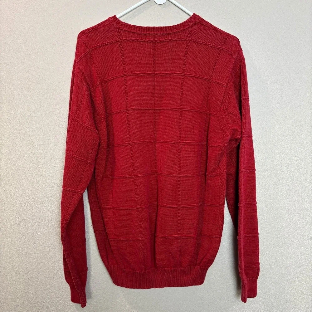 Vintage IZOD Sweater‎ Men's Medium Red Pattern Knit Pullover Box Pattern Casual